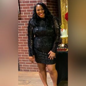 Black Sequin Dress with Feather
